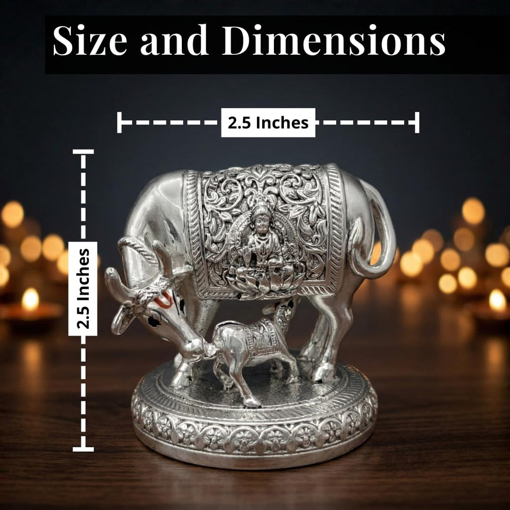 999 Pure Silver Plated Kamdhenu Cow Idol