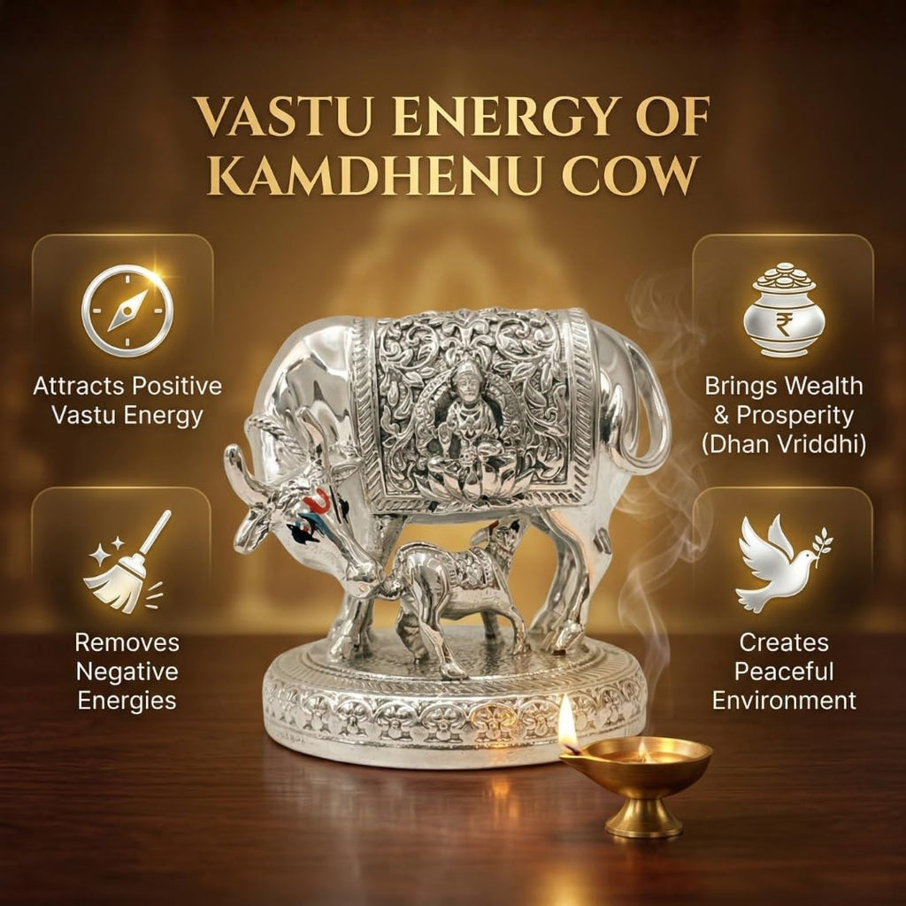 999 Pure Silver Plated Kamdhenu Cow Idol