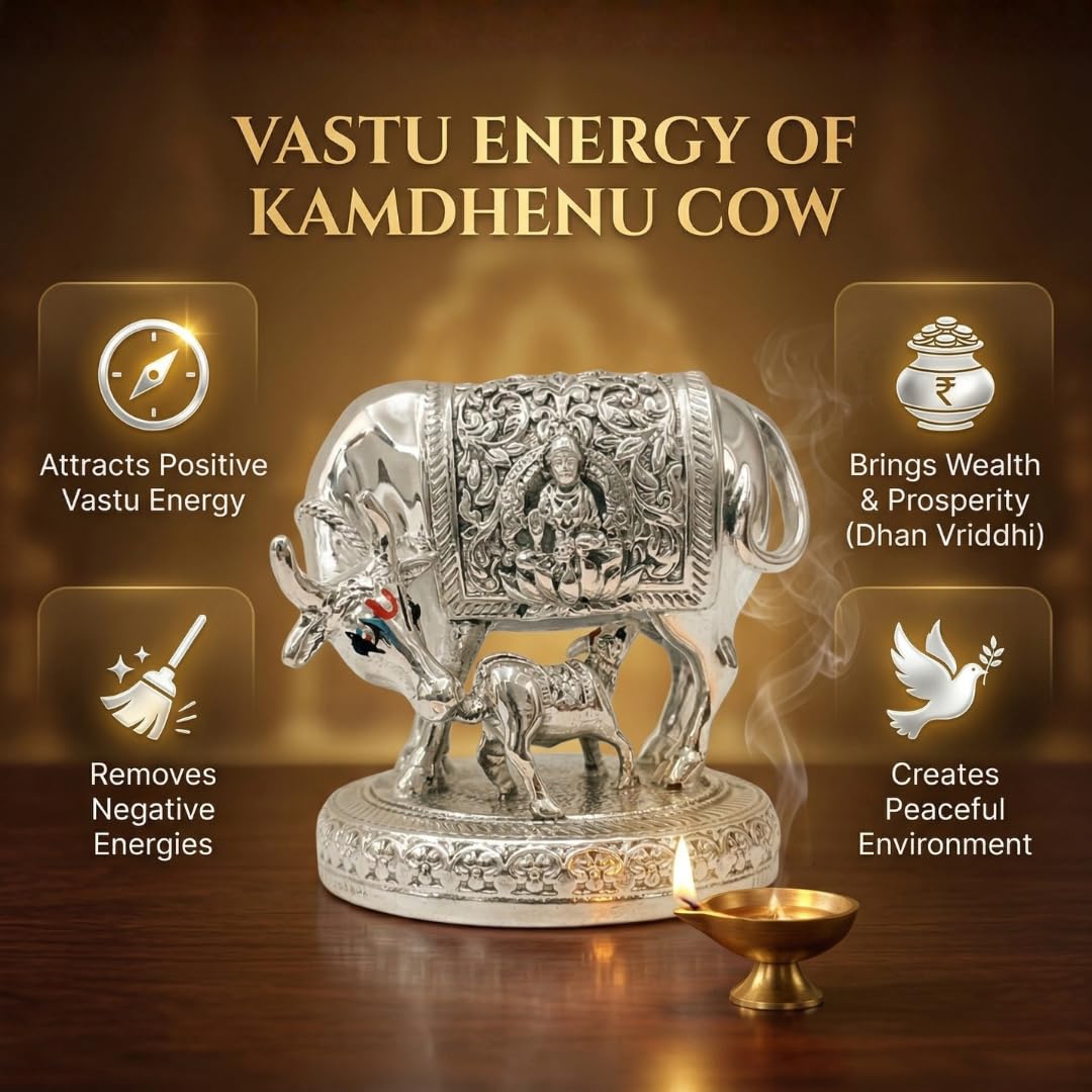 999 Pure Silver Plated Kamdhenu Cow Idol