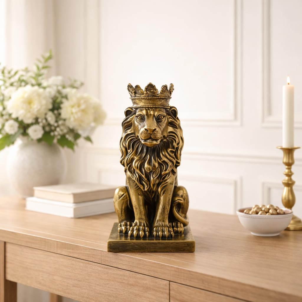 French-Style Luxury Crown Lion Statue