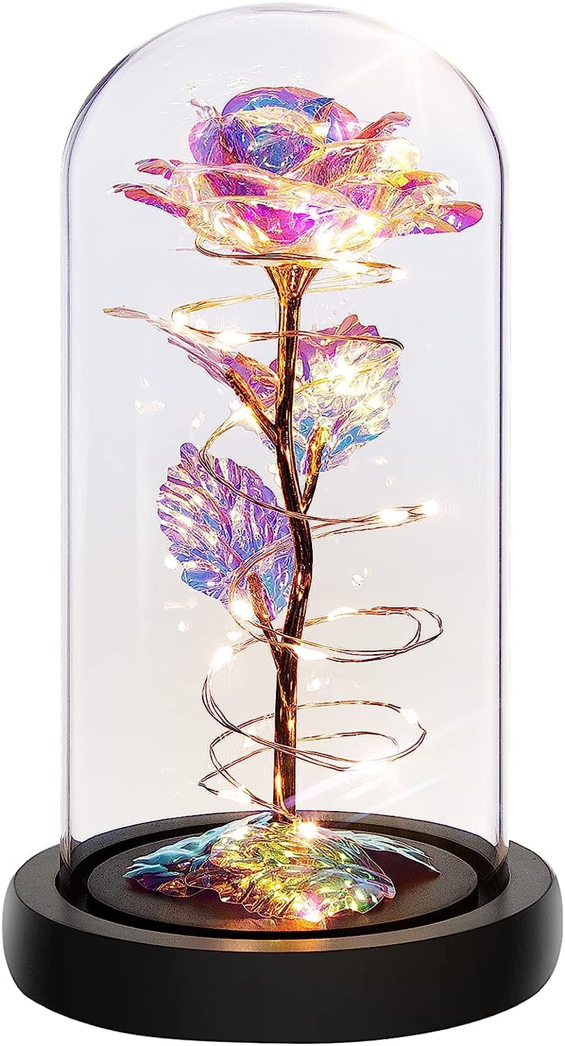 LED Galaxy Rose in Glass Dome