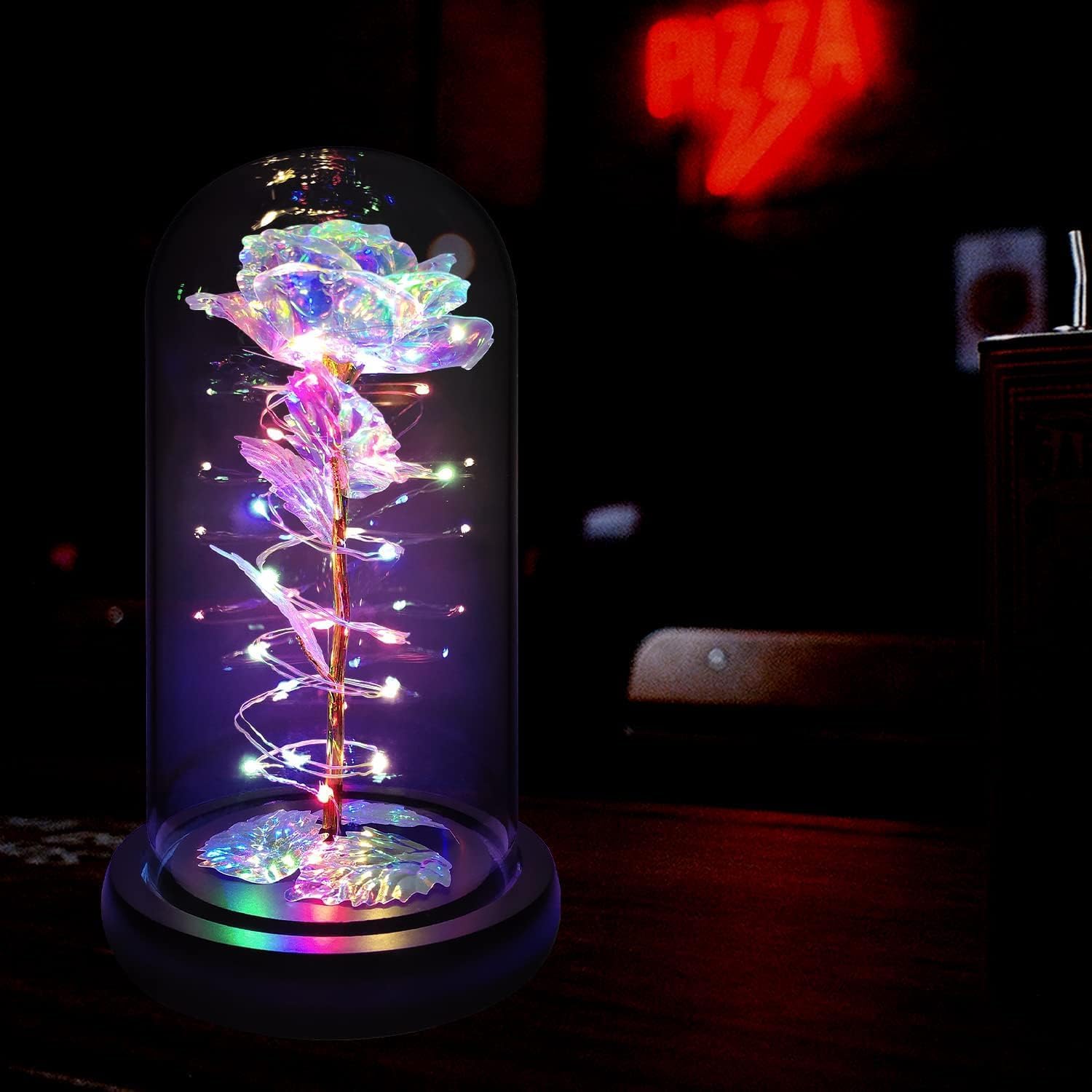 LED Galaxy Rose in Glass Dome